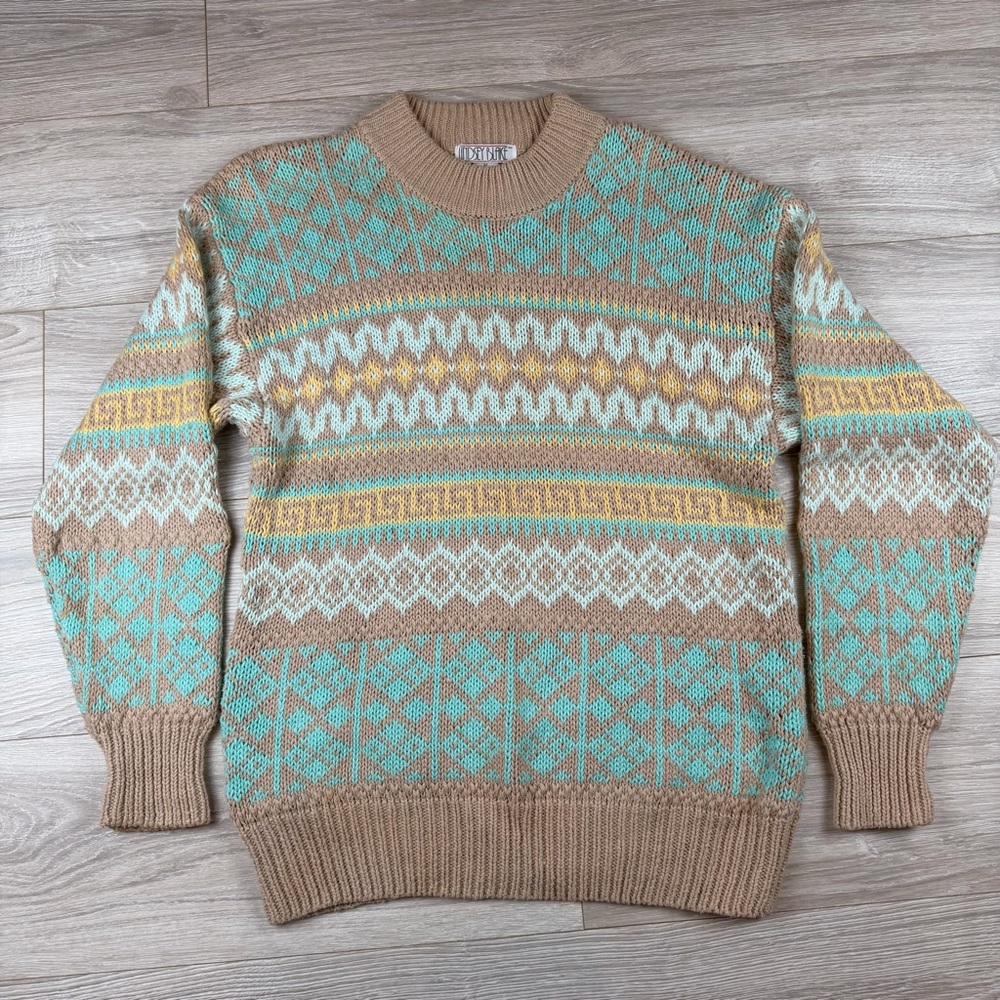 Vintage 90s Lindsey Blake Fair Isle Crew Neck Sweater Alpine Aspen Outdoor‎ Sz M